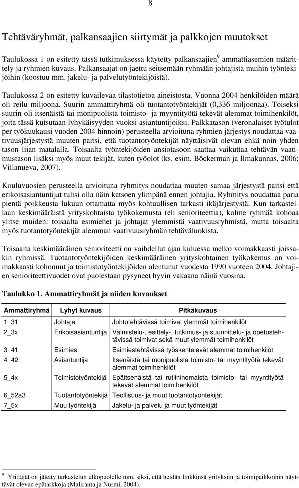 Vuonna 2004 henkilöiden määrä oli reilu miljoona. Suurin ammattiryhmä oli tuotantotyöntekijät (0,336 miljoonaa).