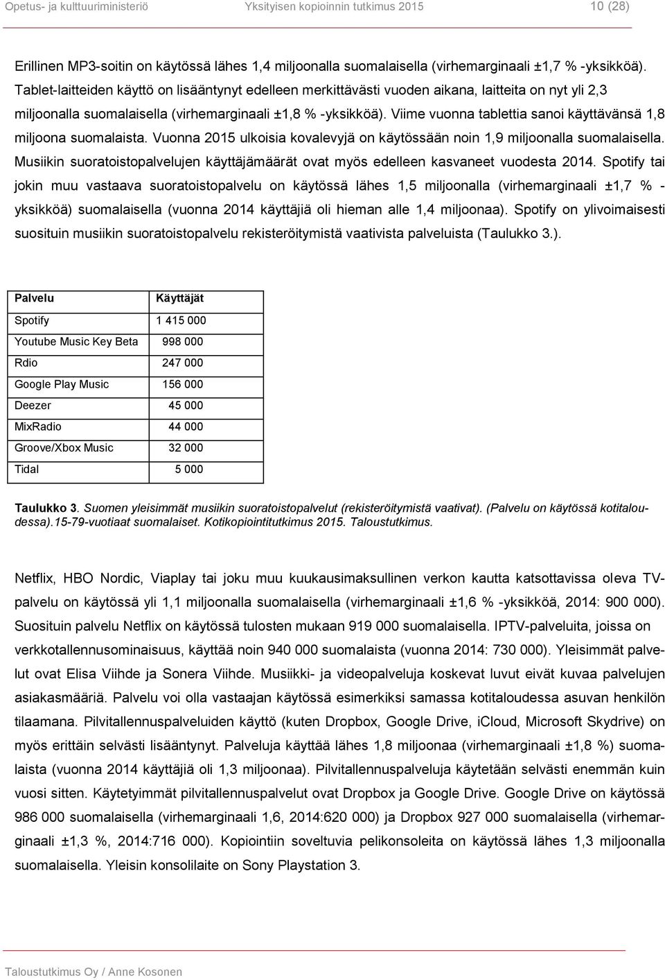 Viime vuonna tablettia sanoi käyttävänsä 1,8 miljoona suomalaista. Vuonna 2015 ulkoisia kovalevyjä on käytössään noin 1,9 miljoonalla suomalaisella.