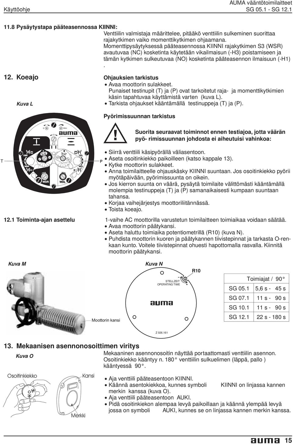 ilmaisuun (-H1) 12 Koeajo Ohjauksien tarkistus Kuva L Avaa moottorin sulakkeet Punaiset testinupit (T) ja (P) ovat tarkoitetut raja- ja momenttikytkimien käsin tapahtuvaa käyttämistä varten (kuva L)