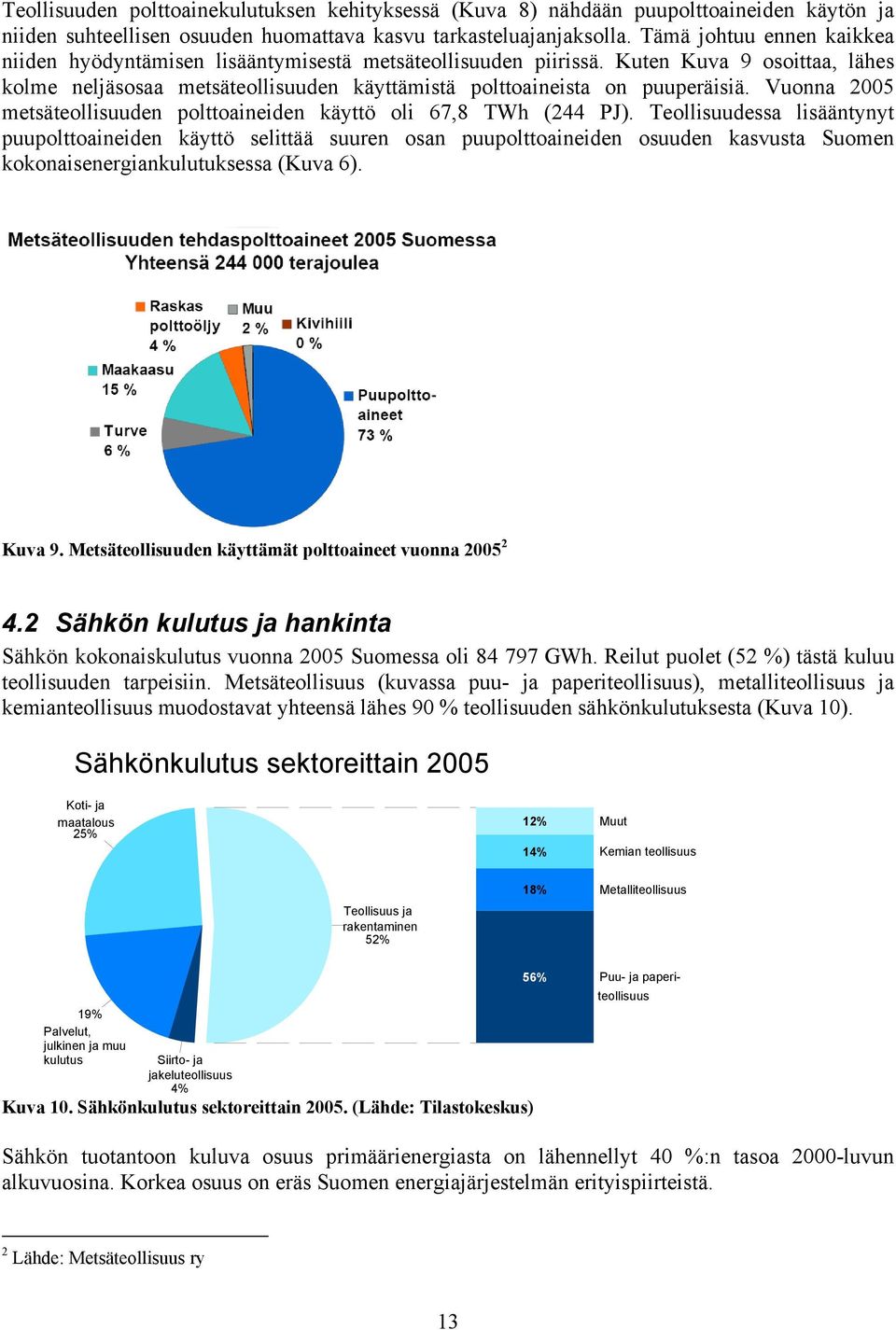 Vuonna 25 metsäteollisuuden polttoaineiden käyttö oli 67,8 TWh (244 PJ).