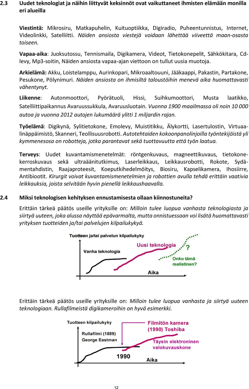 Vapaa-aika: Juoksutossu, Tennismaila, Digikamera, Videot, Tietokonepelit, Sähkökitara, Cdlevy, Mp3-soitin, Näiden ansiosta vapaa-ajan viettoon on tullut uusia muotoja.