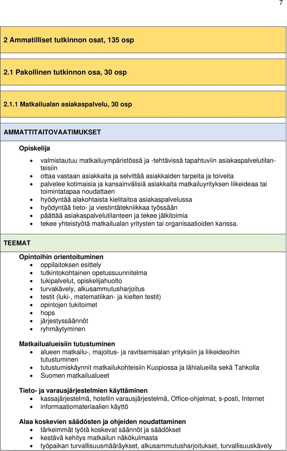 Pakollinen tutkinnon osa, 30 osp 2.1.