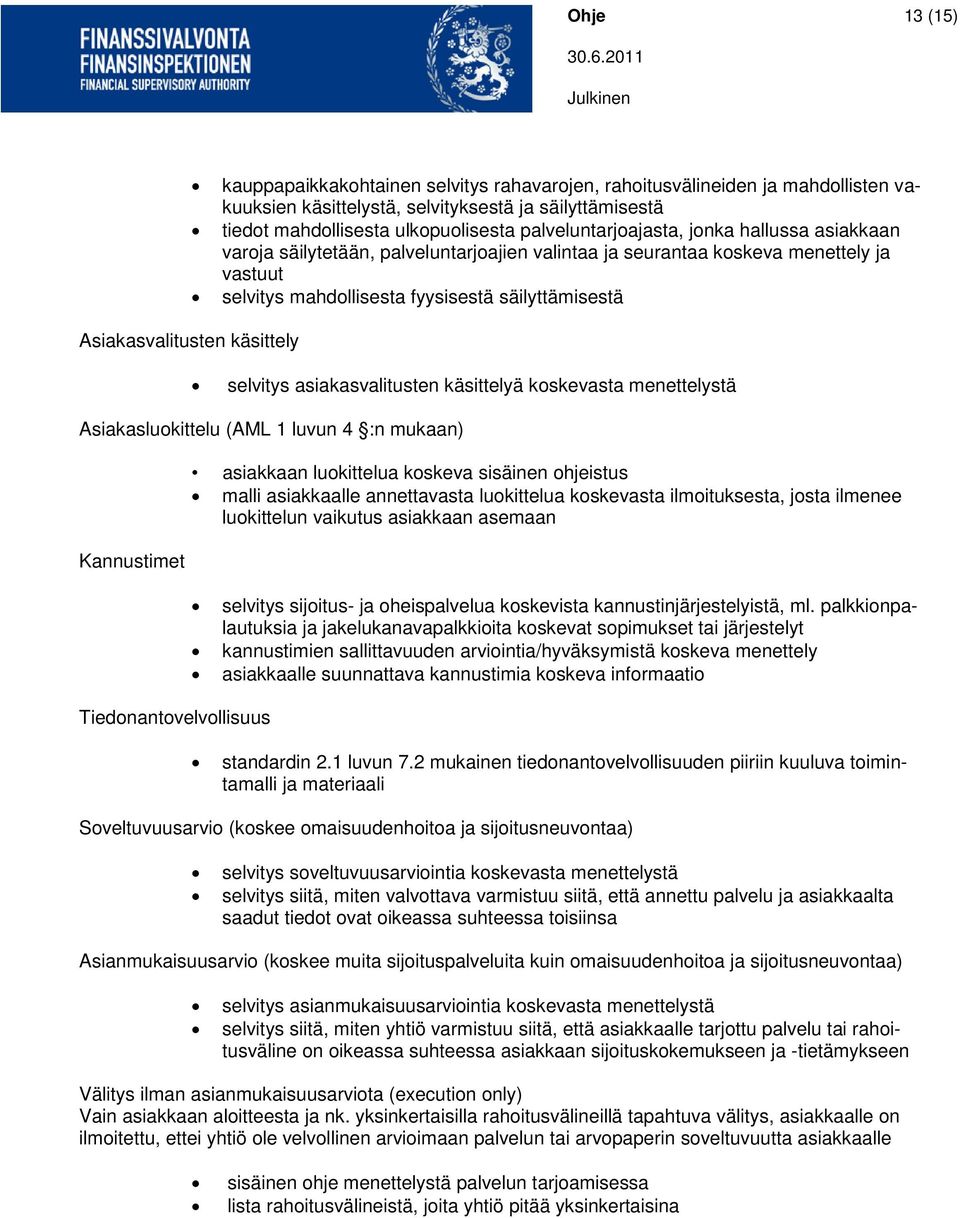 Asiakasvalitusten käsittely selvitys asiakasvalitusten käsittelyä koskevasta menettelystä Asiakasluokittelu (AML 1 luvun 4 :n mukaan) Kannustimet Tiedonantovelvollisuus asiakkaan luokittelua koskeva