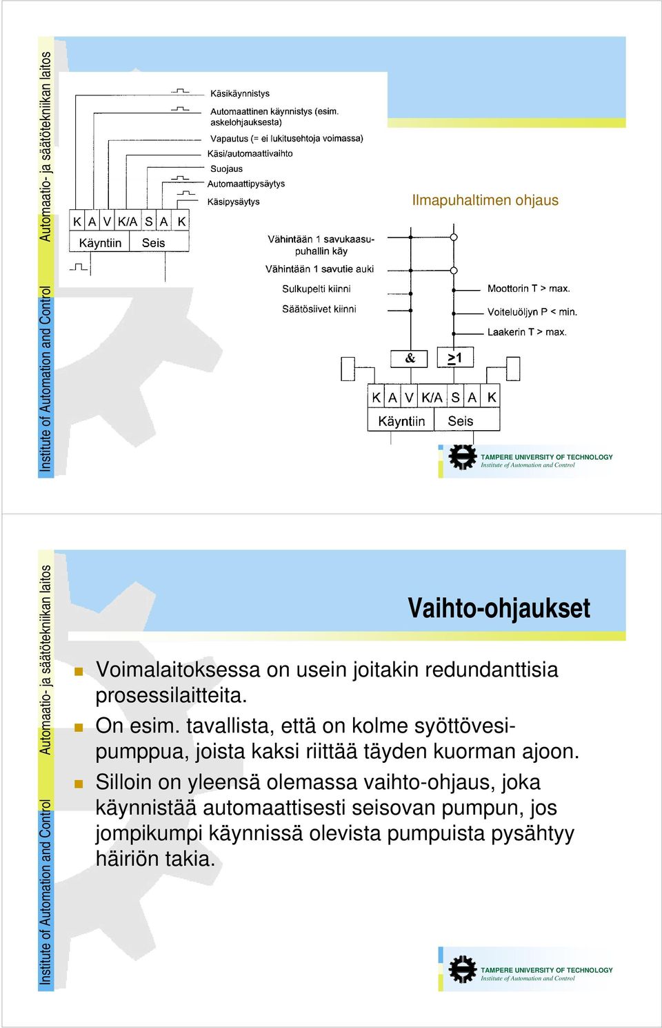 tavallista, että on kolme syöttövesipumppua, joista kaksi riittää täyden kuorman ajoon.