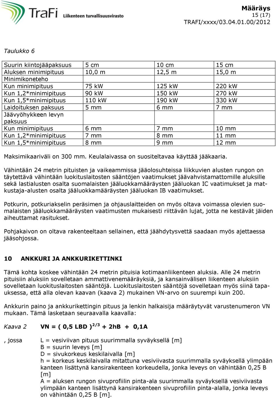 mm 12 mm Maksimikaariväli on 300 mm. Keulalaivassa on suositeltavaa käyttää jääkaaria.