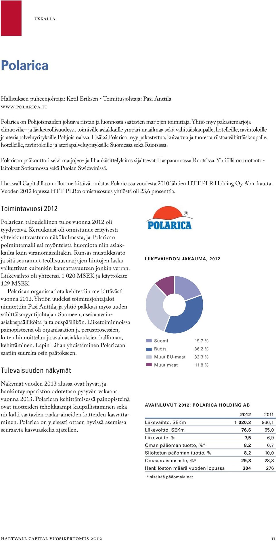 Lisäksi Polarica myy pakastettua, kuivattua ja tuoretta riistaa vähittäiskaupalle, hotelleille, ravintoloille ja ateriapalveluyrityksille Suomessa sekä Ruotsissa.