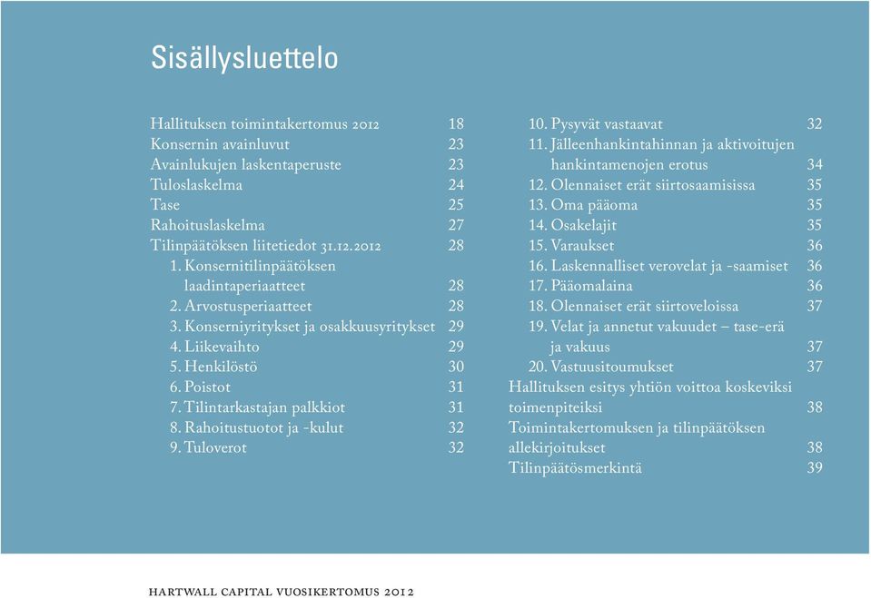 Rahoitustuotot ja -kulut 32 9. Tuloverot 32 10. Pysyvät vastaavat 32 11. Jälleenhankintahinnan ja aktivoitujen hankintamenojen erotus 34 12. Olennaiset erät siirtosaamisissa 35 13. Oma pääoma 35 14.