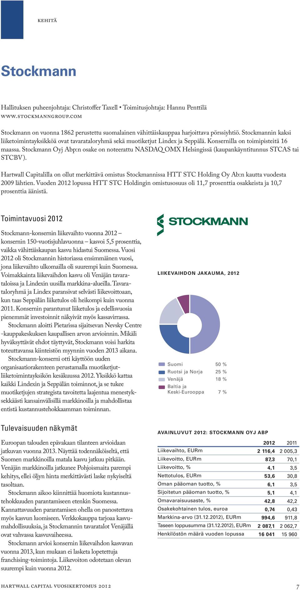 Konsernilla on toimipisteitä 16 maassa. Stockmann Oyj Abp:n osake on noteerattu NASDAQ OMX Helsingissä (kaupankäyntitunnus STCAS tai STCBV).