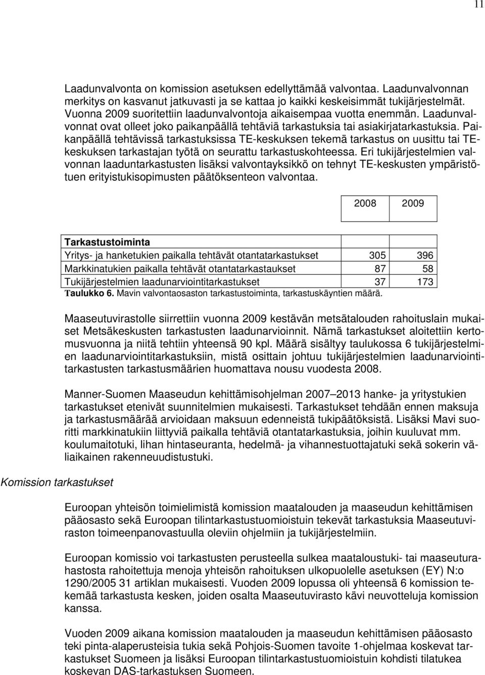 Paikanpäällä tehtävissä tarkastuksissa TE-keskuksen tekemä tarkastus on uusittu tai TEkeskuksen tarkastajan työtä on seurattu tarkastuskohteessa.