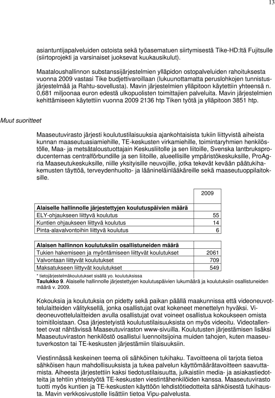 Rahtu-sovellusta). Mavin järjestelmien ylläpitoon käytettiin yhteensä n. 0,681 miljoonaa euron edestä ulkopuolisten toimittajien palveluita.