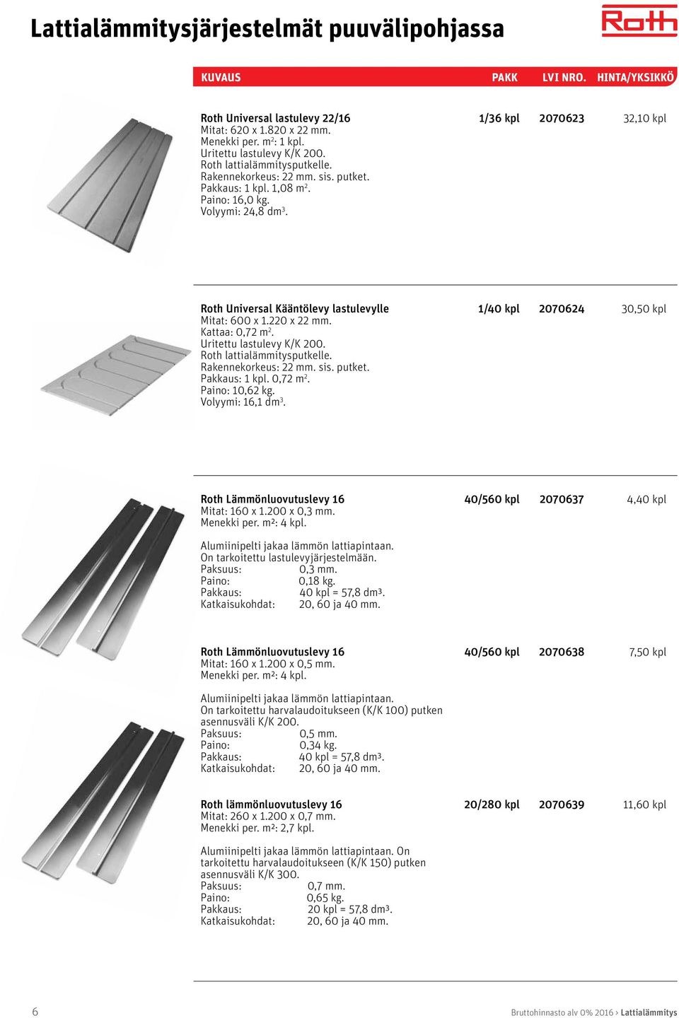 Kattaa: 0,72 m 2. Uritettu lastulevy K/K 200. Roth lattialämmitysputkelle. Rakennekorkeus: 22 mm. sis. putket. Pakkaus:. 0,72 m 2. Paino: 10,62 kg. Volyymi: 16,1 dm 3.