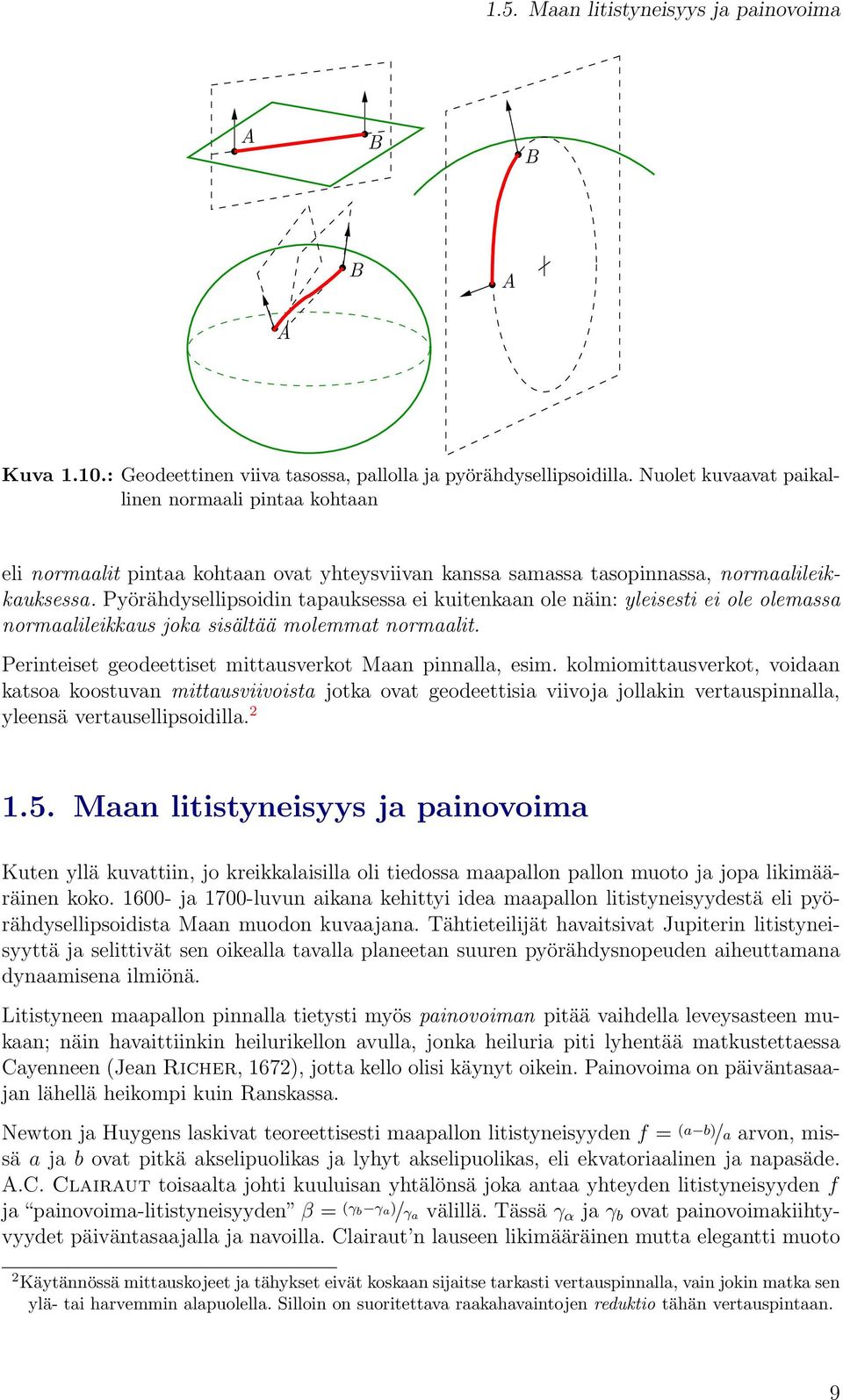 Pyörähdysellipsoidin tapauksessa ei kuitenkaan ole näin: yleisesti ei ole olemassa normaalileikkaus joka sisältää molemmat normaalit. Perinteiset geodeettiset mittausverkot Maan pinnalla, esim.