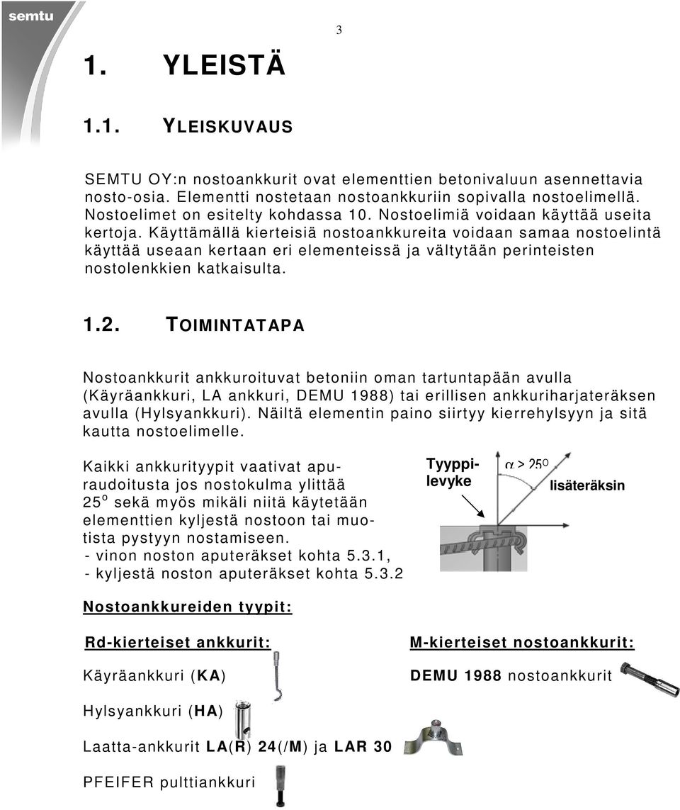 TOIMINTATAPA Nostonkkurit nkkuroituvt betoniin omn trtuntpään vull (Käyränkkuri, LA nkkuri, DEMU 1988) ti erillisen nkkurihrjteräksen vull (Hylsynkkuri).