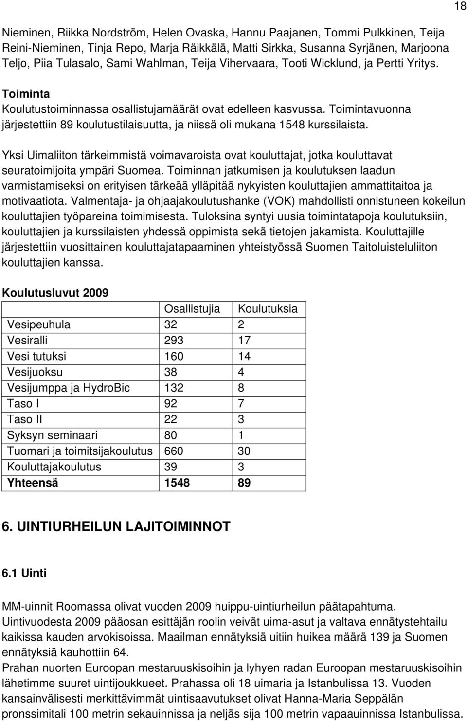 Toimintavuonna järjestettiin 89 koulutustilaisuutta, ja niissä oli mukana 1548 kurssilaista.