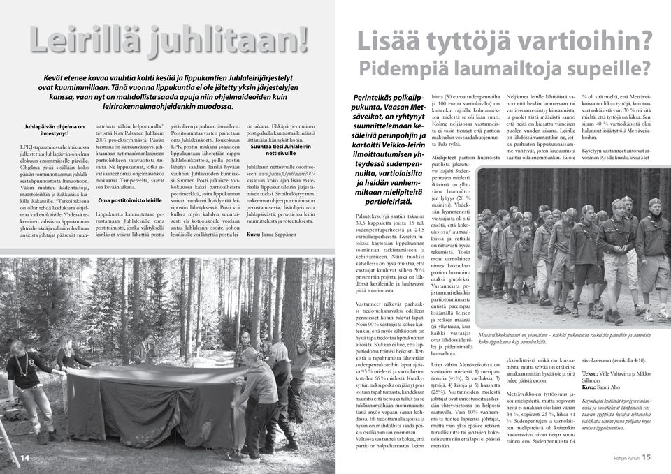 LPKJ-tapaamisessa helmikuussa julkistettiin Juhlapäivän ohjelma elokuun ensimmäiselle päivälle. Ohjelma pitää sisällään koko päivän toiminnot aamun juhlallisesta lipunnostosta iltanuotioon.