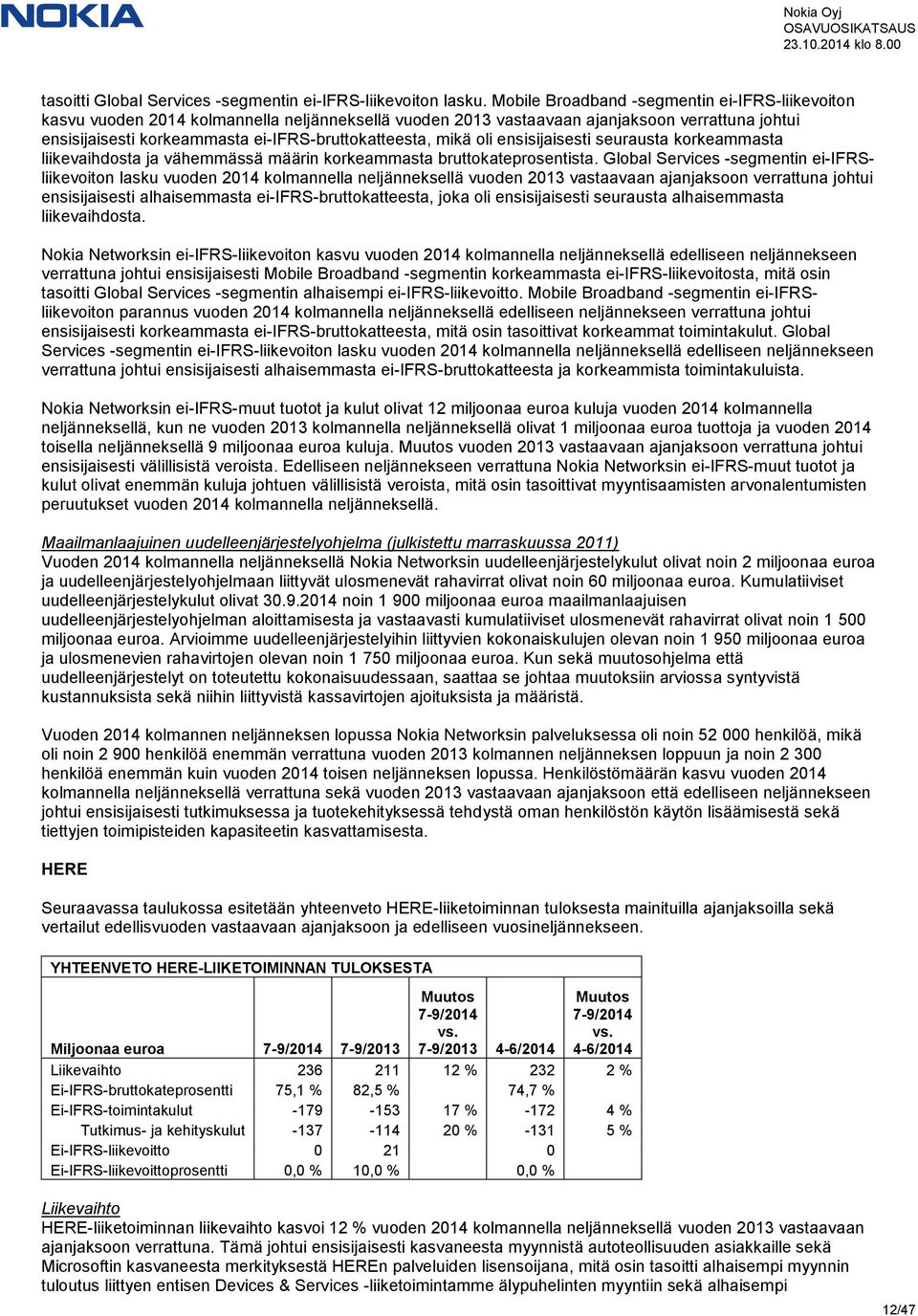 mikä oli ensisijaisesti seurausta korkeammasta liikevaihdosta ja vähemmässä määrin korkeammasta bruttokateprosentista.