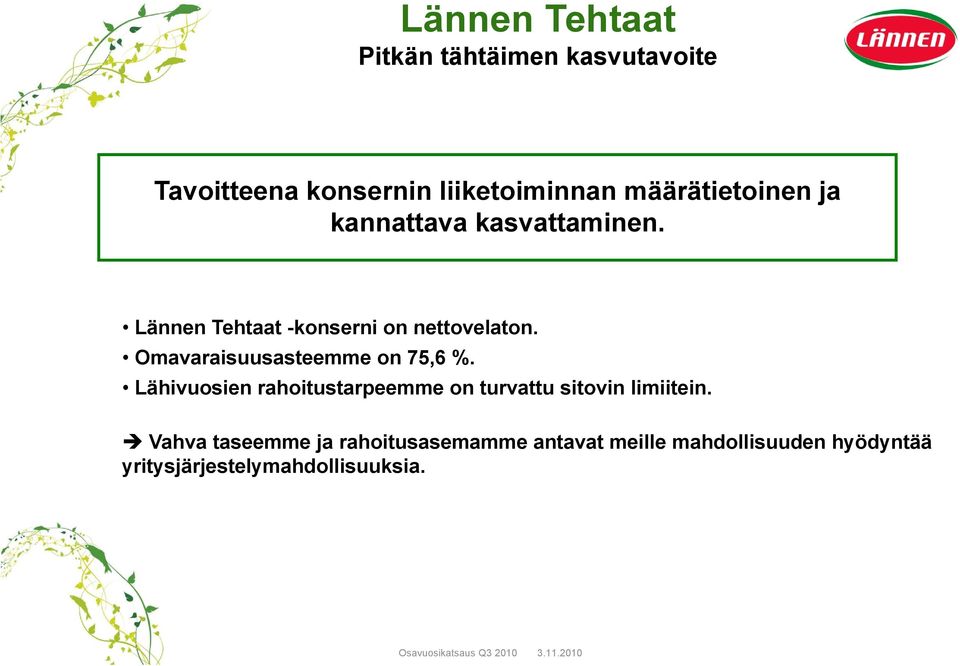 Lähivuosien rahoitustarpeemme on turvattu sitovin limiitein.