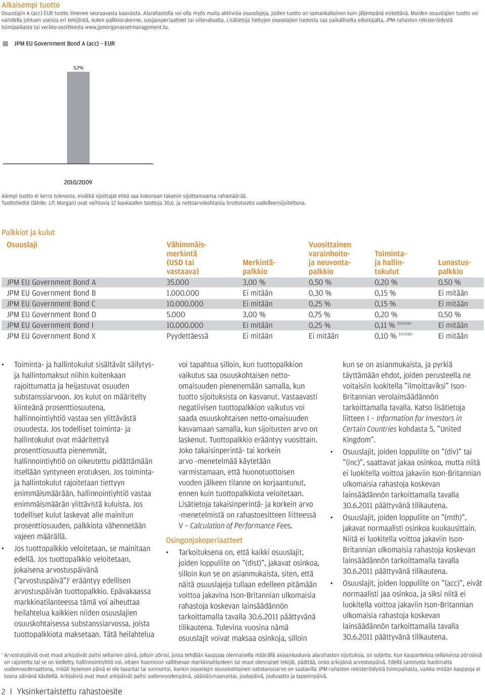Lisätietoja tiettyjen osuuslajien tuotosta saa paikalliselta edustajalta, JPM-rahaston rekisteröidystä toimipaikasta tai verkko-osoitteesta www.jpmorganassetmanagement.lu.