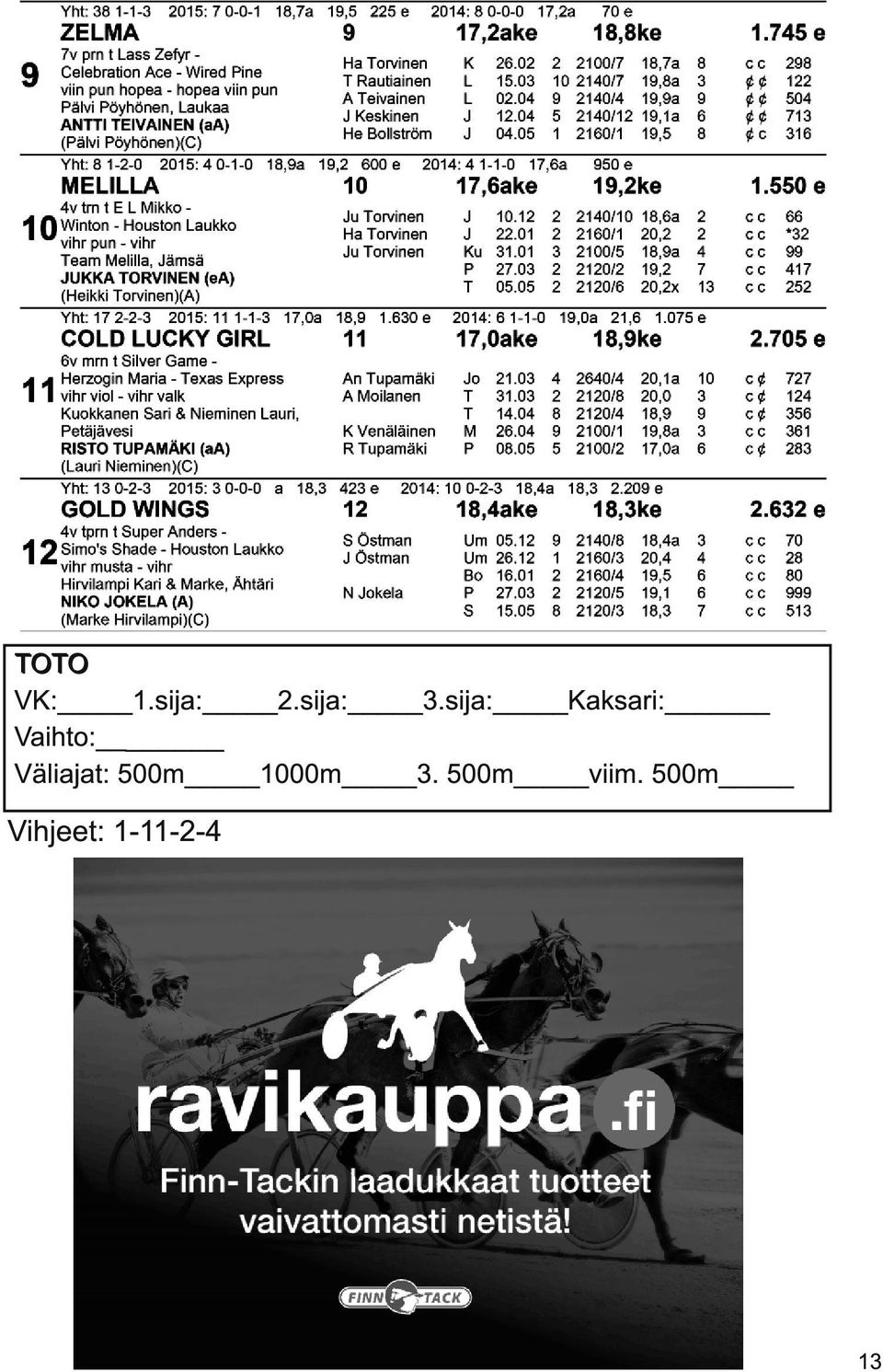 Väliajat: 500m 1 000m 3.