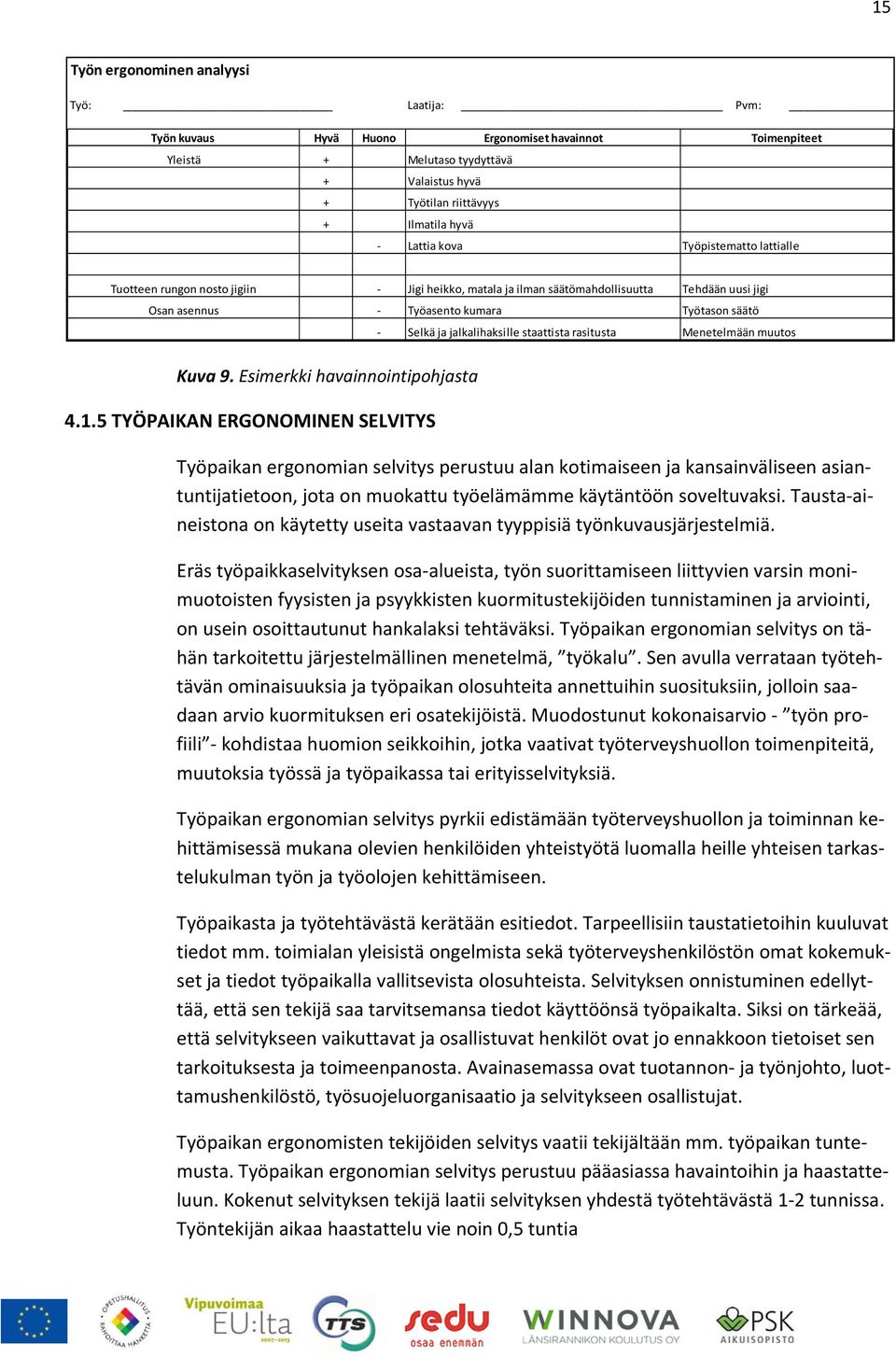 staattista rasitusta Menetelmään muutos Kuva 9. Esimerkki havainnointipohjasta 4.1.