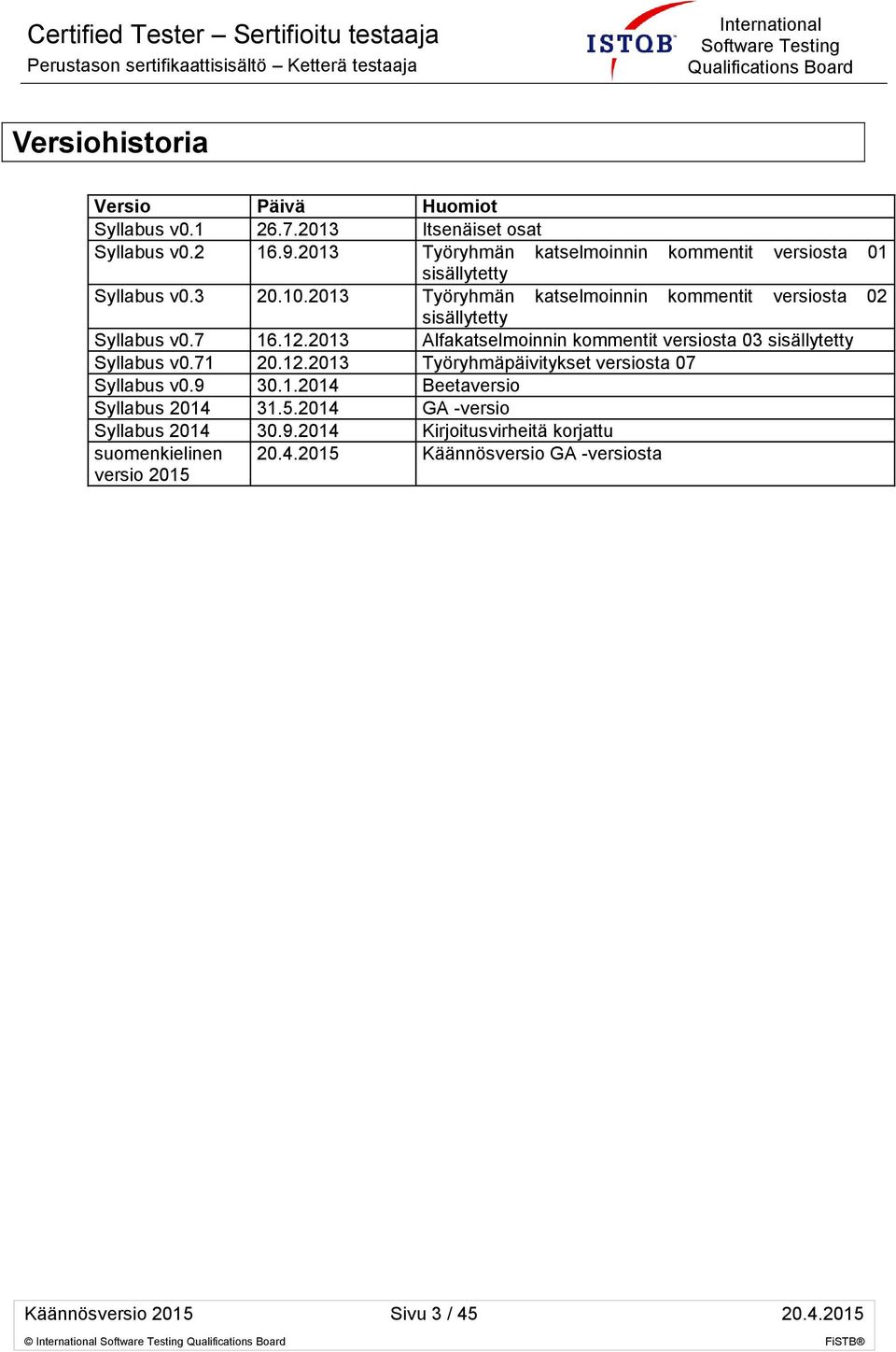 2013 Työryhmän katselmoinnin kommentit versiosta 02 sisällytetty Syllabus v0.7 16.12.