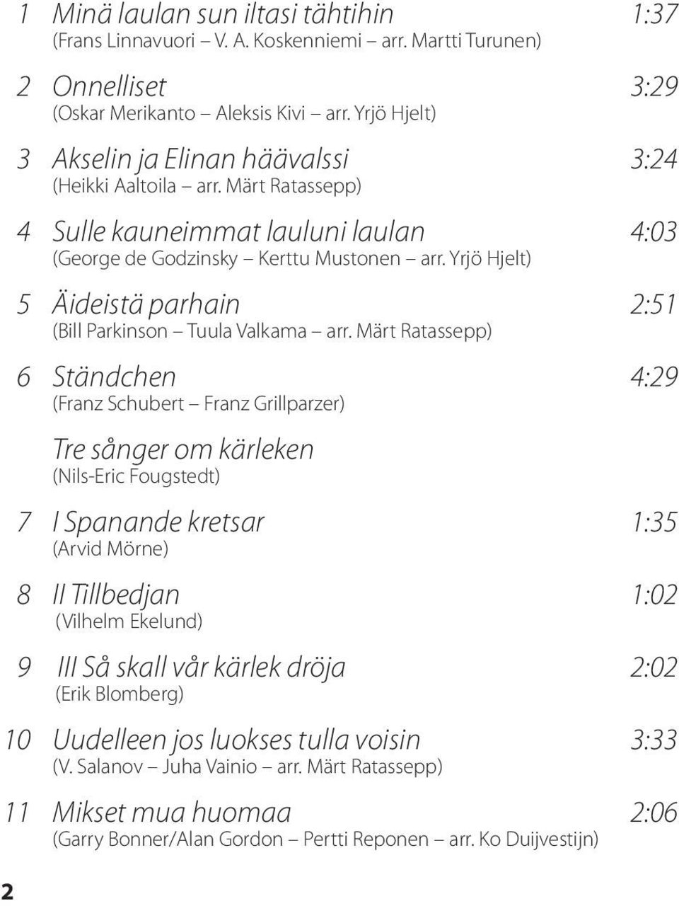 Yrjö Hjelt) 5 Äideistä parhain 2:51 (Bill Parkinson Tuula Valkama arr.