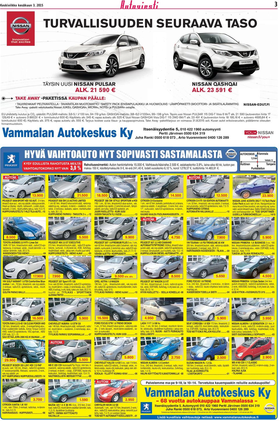 KYSY EDULLISTA RAHOITUSTA MEILTÄ! Rahoitusesimeri: Auton hanintahinta 15.000, Vaihtoauto/äsiraha 2.500, asiaasoro 3,9%, laina-aia 60, luoton per. masu 150, äsittelymasu/ 9, -erä 241,40, todell.