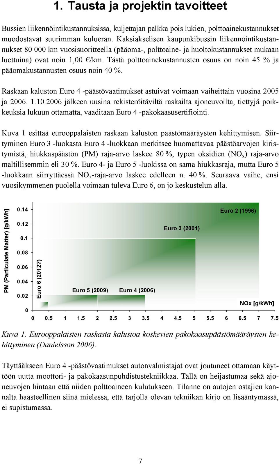 Tästä polttoainekustannusten osuus on noin 45 % ja pääomakustannusten osuus noin 40 %. Raskaan kaluston Euro 4 -päästövaatimukset astuivat voimaan vaiheittain vuosina 2005 ja 2006. 1.10.