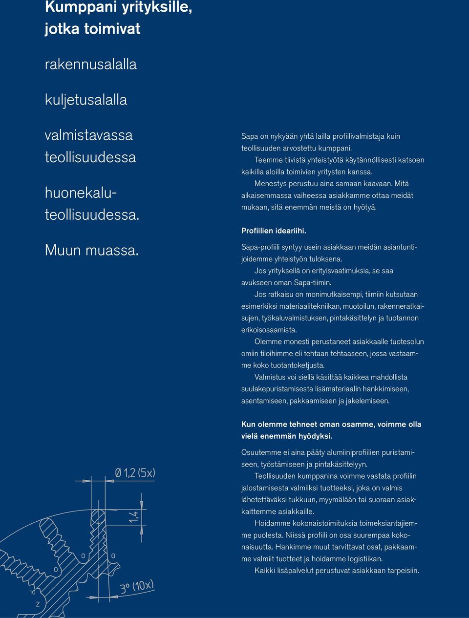 Menestys perustuu aina samaan kaavaan. Mitä aikaisemmassa vaiheessa asiakkamme ottaa meidät mukaan, sitä enemmän meistä on hyötyä. Profiilien ideariihi.