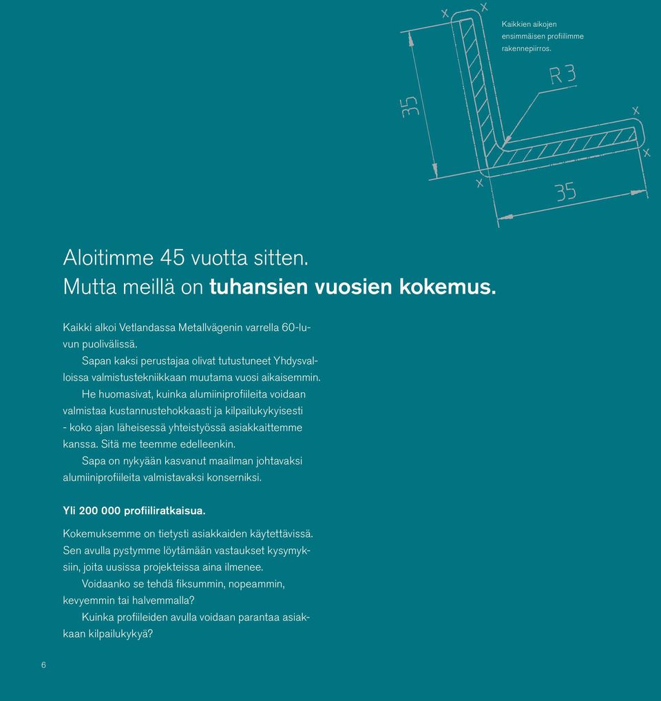 He huomasivat, kuinka alumiiniprofiileita voidaan valmistaa kustannustehokkaasti ja kilpailukykyisesti - koko ajan läheisessä yhteistyössä asiakkaittemme kanssa. Sitä me teemme edelleenkin.