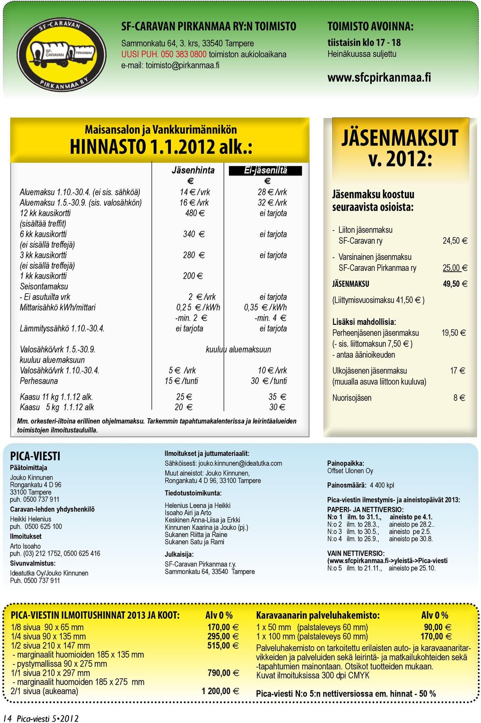 sähköä) 14 / vrk 28 /vrk Aluemaksu 1.5.-30.9. (sis.