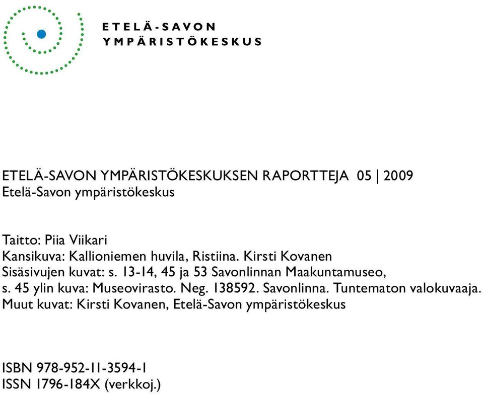 13-14, 45 ja 53 Savonlinnan Maakuntamuseo, s. 45 ylin kuva: Museovirasto. Neg. 138592. Savonlinna. Tuntematon valokuvaaja.