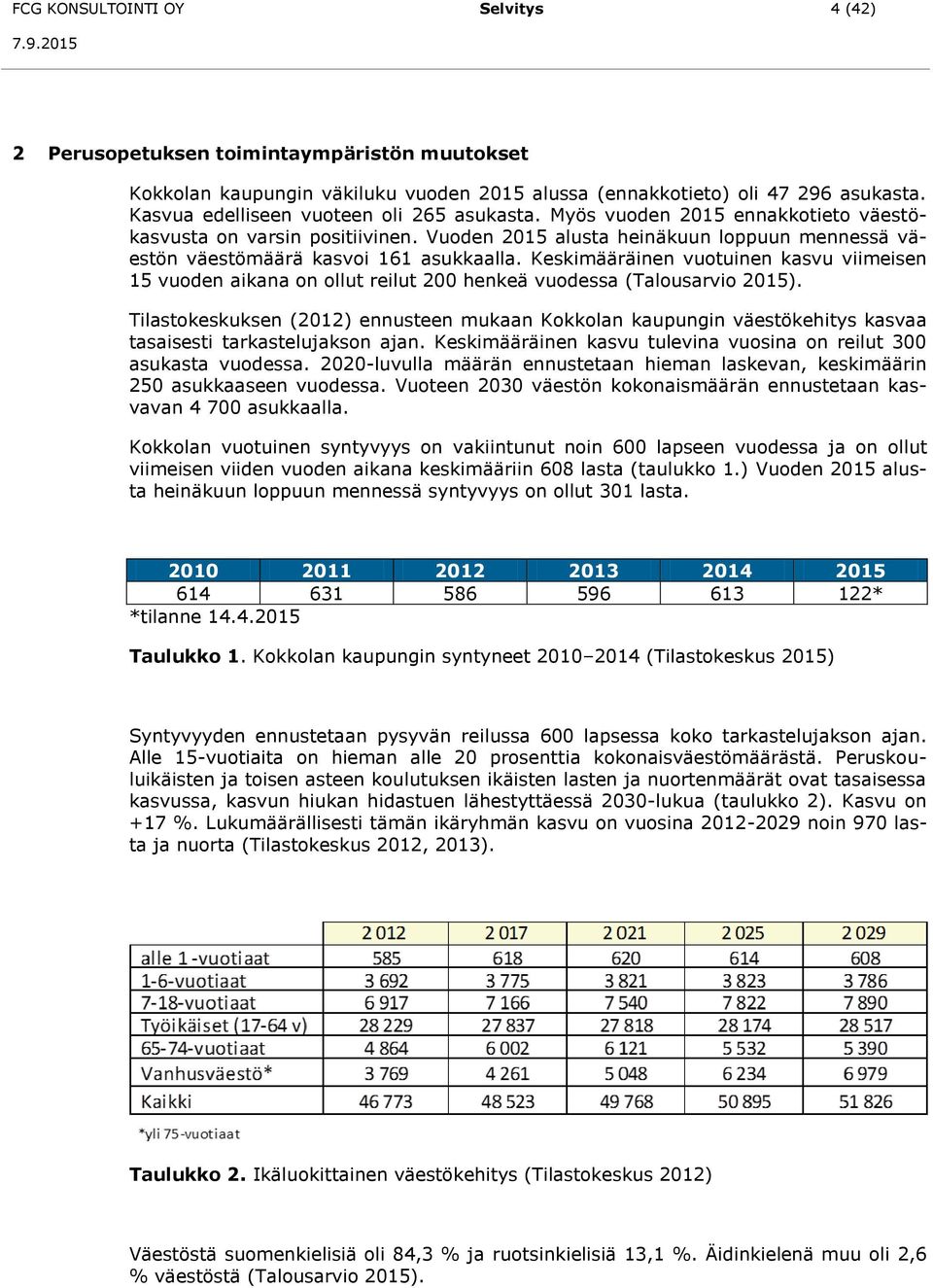 Vuoden 2015 alusta heinäkuun loppuun mennessä väestön väestömäärä kasvoi 161 asukkaalla.
