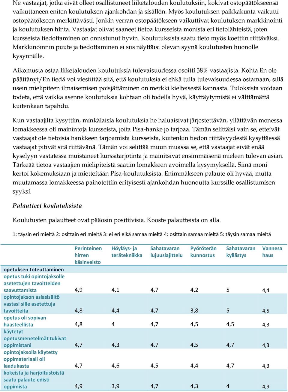 Vastaajat olivat saaneet tietoa kursseista monista eri tietolähteistä, joten kursseista tiedottaminen on onnistunut hyvin. Koulutuksista saatu tieto myös koettiin riittäväksi.