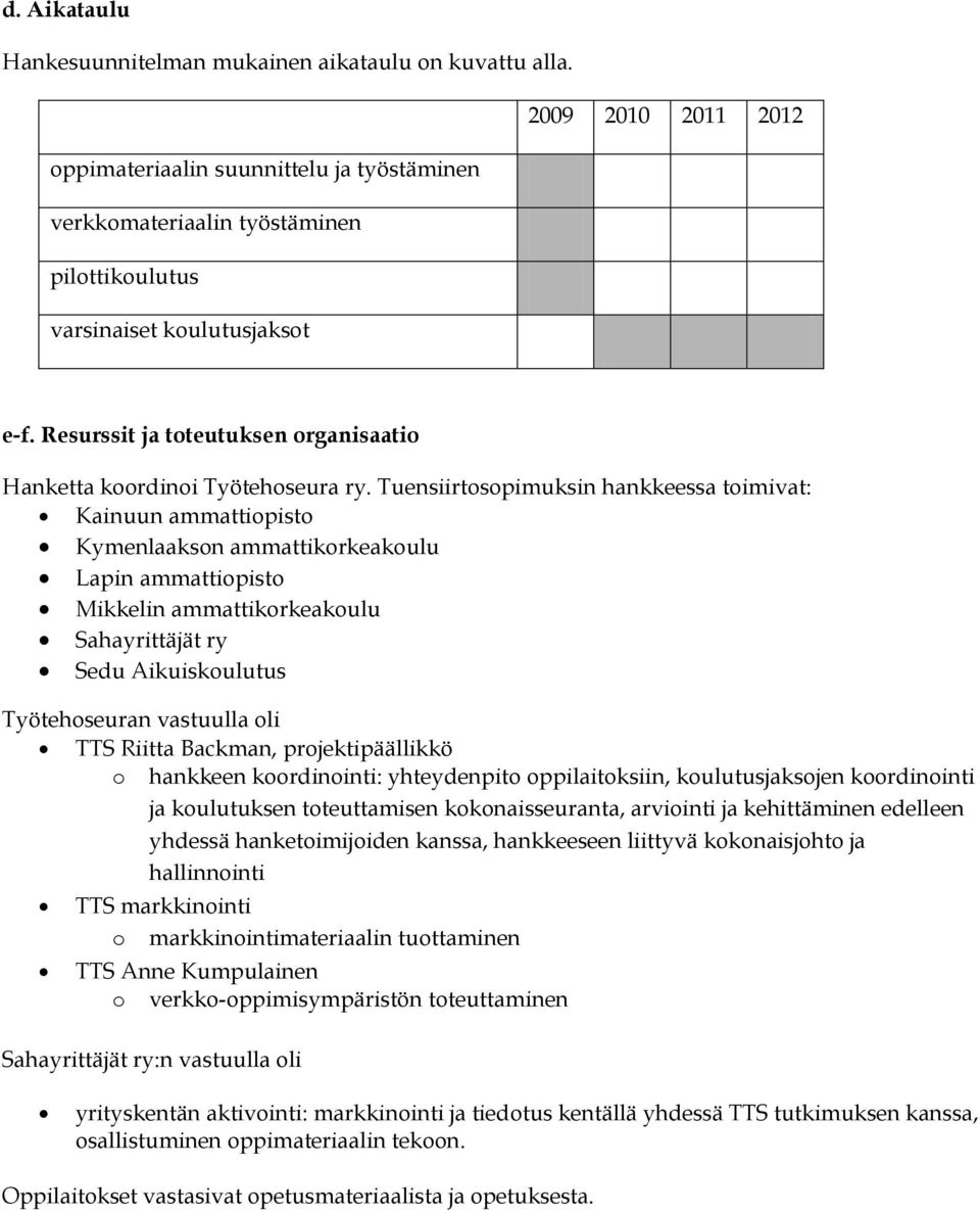 Resurssit ja toteutuksen organisaatio Hanketta koordinoi Työtehoseura ry.