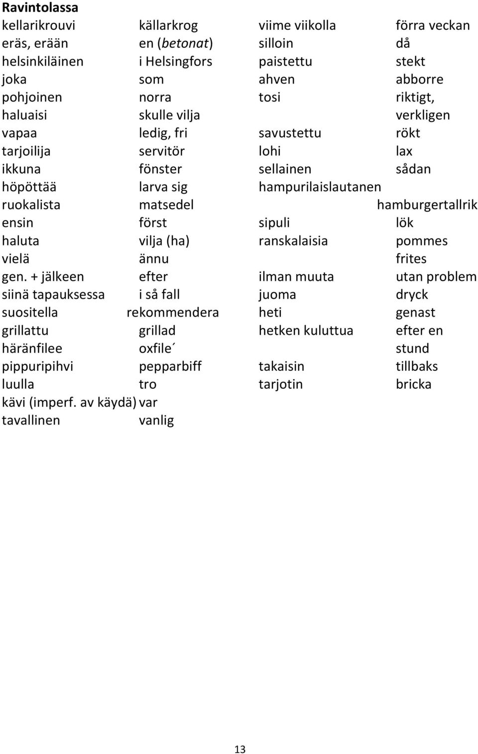 + jälkeen efter siinä tapauksessa i så fall suositella rekommendera grillattu grillad häränfilee oxfile pippuripihvi pepparbiff luulla tro kävi (imperf.