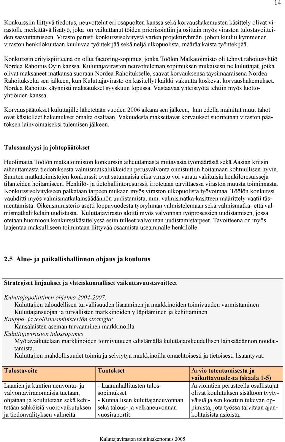 Virasto perusti konkurssiselvitystä varten projektiryhmän, johon kuului kymmenen viraston henkilökuntaan kuuluvaa työntekijää sekä neljä ulkopuolista, määräaikaista työntekijää.