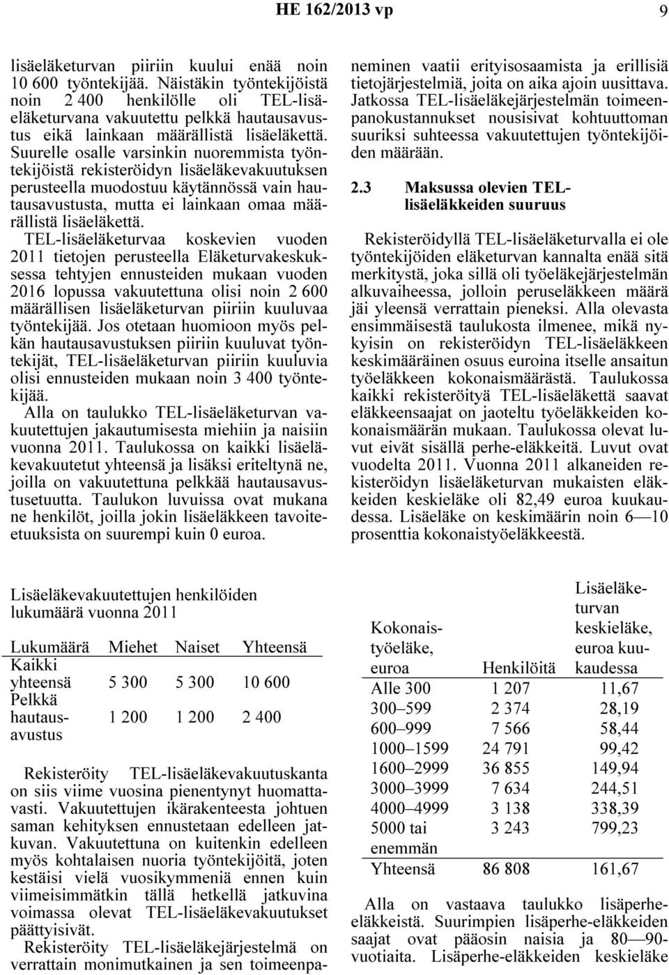 Suurelle osalle varsinkin nuoremmista työntekijöistä rekisteröidyn lisäeläkevakuutuksen perusteella muodostuu käytännössä vain hautausavustusta, mutta ei lainkaan omaa määrällistä lisäeläkettä.