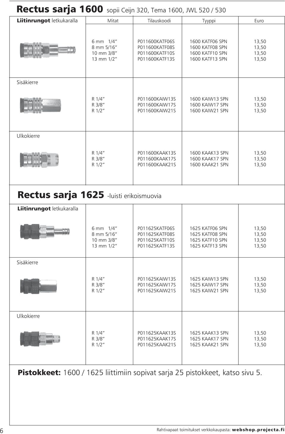 P011600KAIW21S 1600 KAIW21 SPN 13,50 R 1/4 P011600KAAK13S 1600 KAAK13 SPN 13,50 R 3/8 P011600KAAK17S 1600 KAAK17 SPN 13,50 R 1/2 P011600KAAK21S 1600 KAAK21 SPN 13,50 Rectus sarja 1625 -luisti