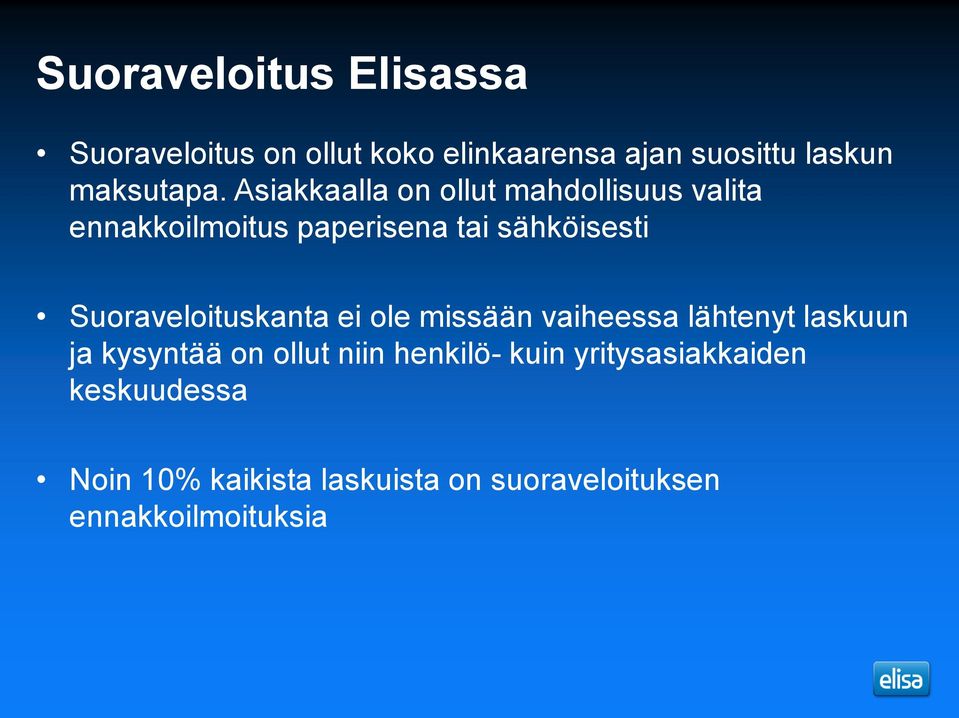 Suoraveloituskanta ei ole missään vaiheessa lähtenyt laskuun ja kysyntää on ollut niin