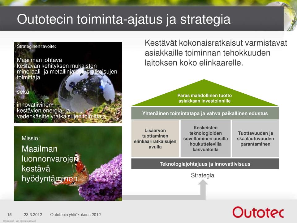 sekä innovatiivinen kestävien energia- ja vedenkäsittelyratkaisujen toimittaja Missio: Maailman luonnonvarojen kestävä hyödyntäminen.