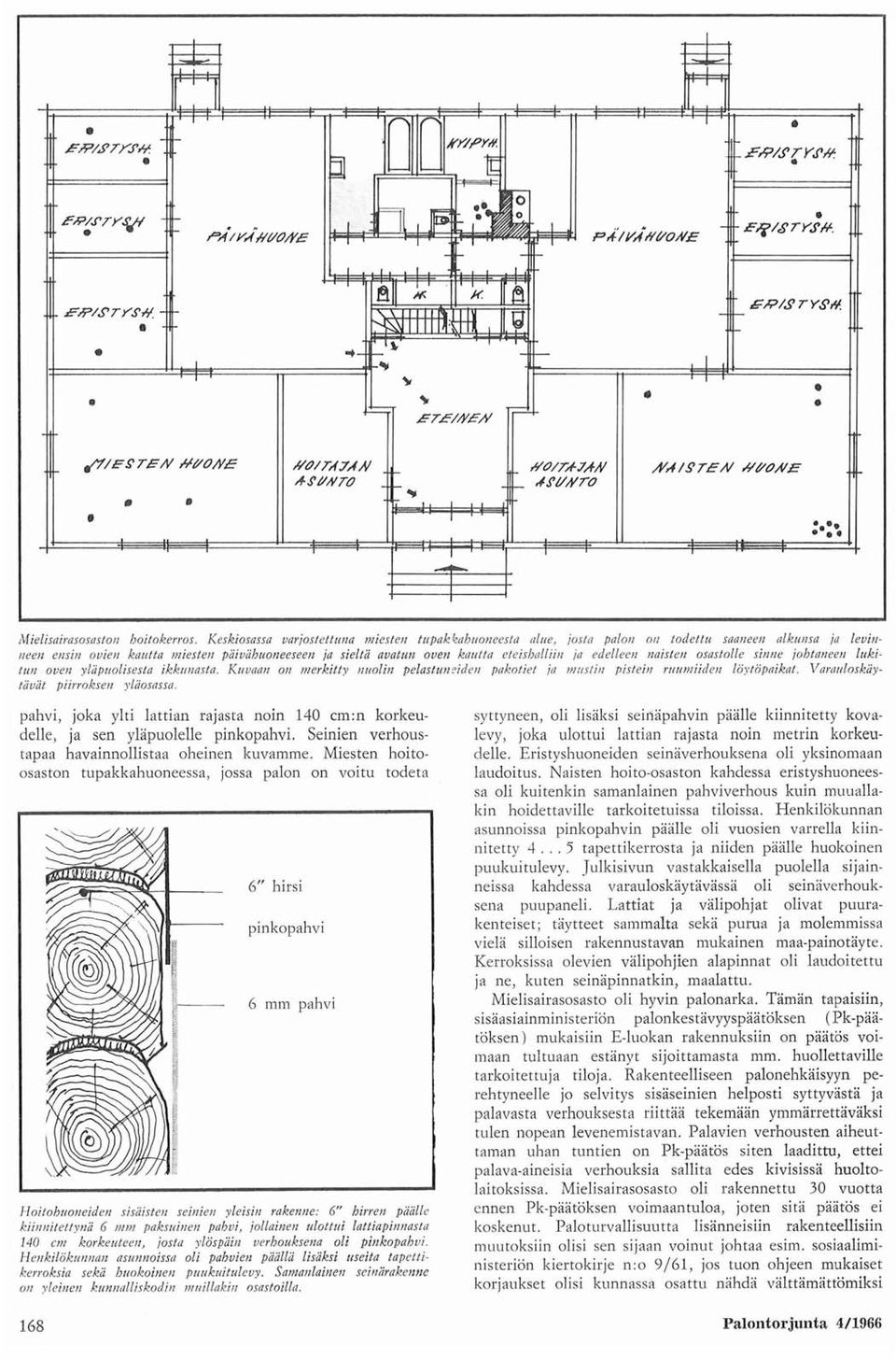 eteishalliill ;a edelleen naisten osastolle sinne ;ohtalleen lukitun oven yläpl/olisesta ikkullasta. K/vaan on merkitty 11/0lin pelastul?idell pakotiet ;a Slill pisteill 'tlllliidell lö)'töpaikat.