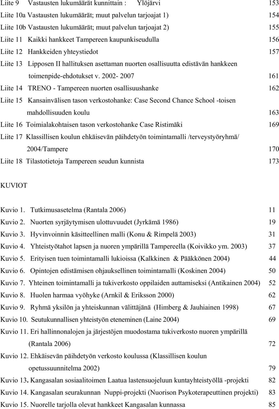 2002-2007 161 Liite 14 TRENO - Tampereen nuorten osallisuushanke 162 Liite 15 Kansainvälisen tason verkostohanke: Case Second Chance School -toisen mahdollisuuden koulu 163 Liite 16 Toimialakohtaisen