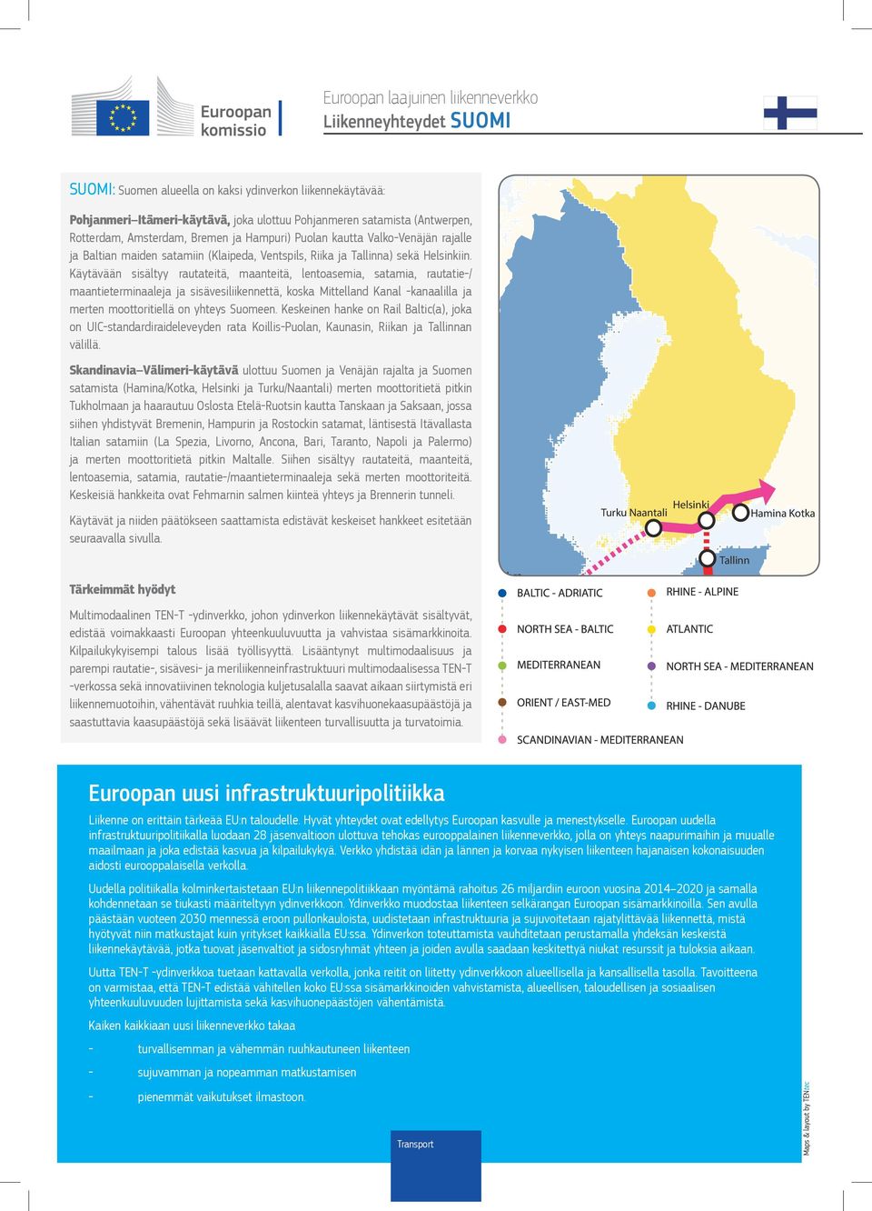 Käytävään sisältyy rautateitä, maanteitä, lentoasemia, satamia, rautatie-/ maantieterminaaleja ja sisävesiliikennettä, koska Mittelland Kanal -kanaalilla ja merten moottoritiellä on yhteys Suomeen.