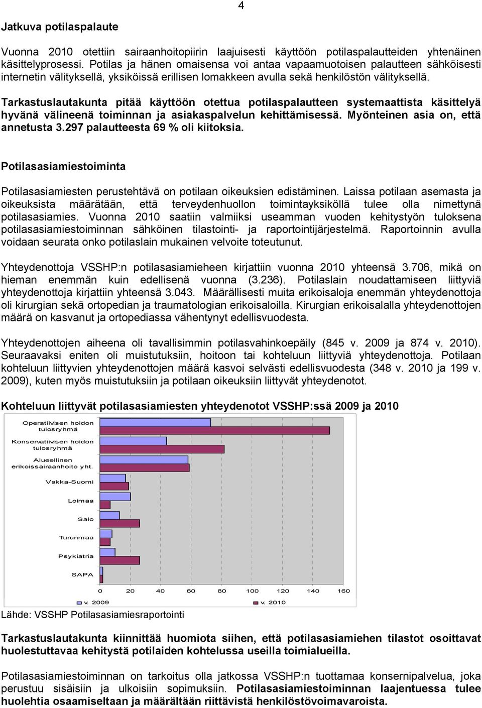 Tarkastuslautakunta pitää käyttöön otettua potilaspalautteen systemaattista käsittelyä hyvänä välineenä toiminnan ja asiakaspalvelun kehittämisessä. Myönteinen asia on, että annetusta 3.