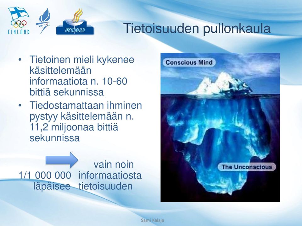 10-60 bittiä sekunnissa Tiedostamattaan ihminen pystyy