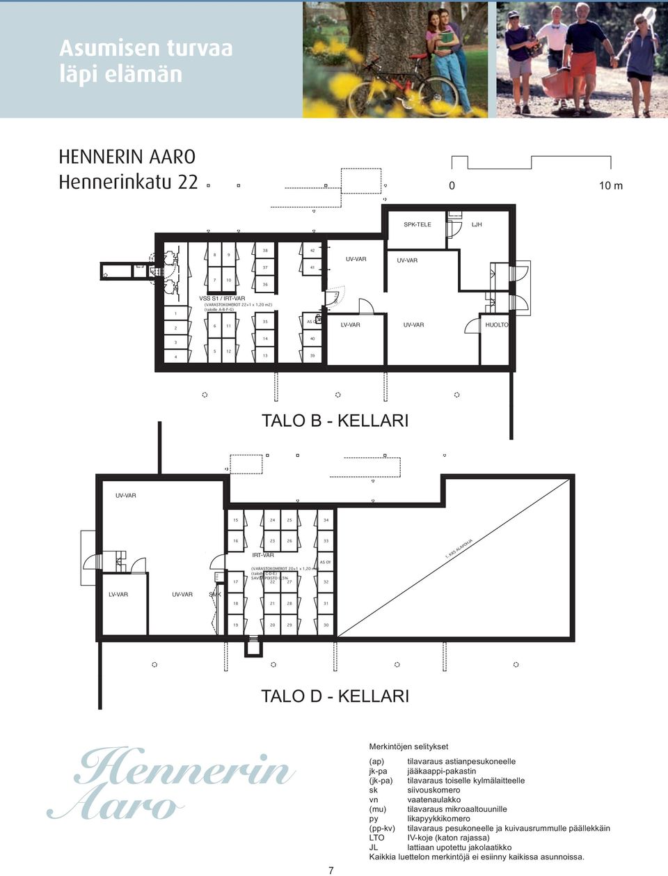 R ALAPJA (VARATOOMEROT 2+1 x 1,2 m2) TELE 17 (taloille C-D-E) AVUINPOITO,5% 22 27 32 LV-VAR UV-VAR M 18 21 28 31 19 2 29 3 TALO D - ELLARI Hennerin Aaro 7 Merkintöjen selitykset tilavaraus