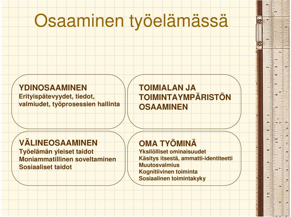 Moniammatillinen soveltaminen Sosiaaliset taidot OMA TYÖMINÄ Yksilölliset ominaisuudet