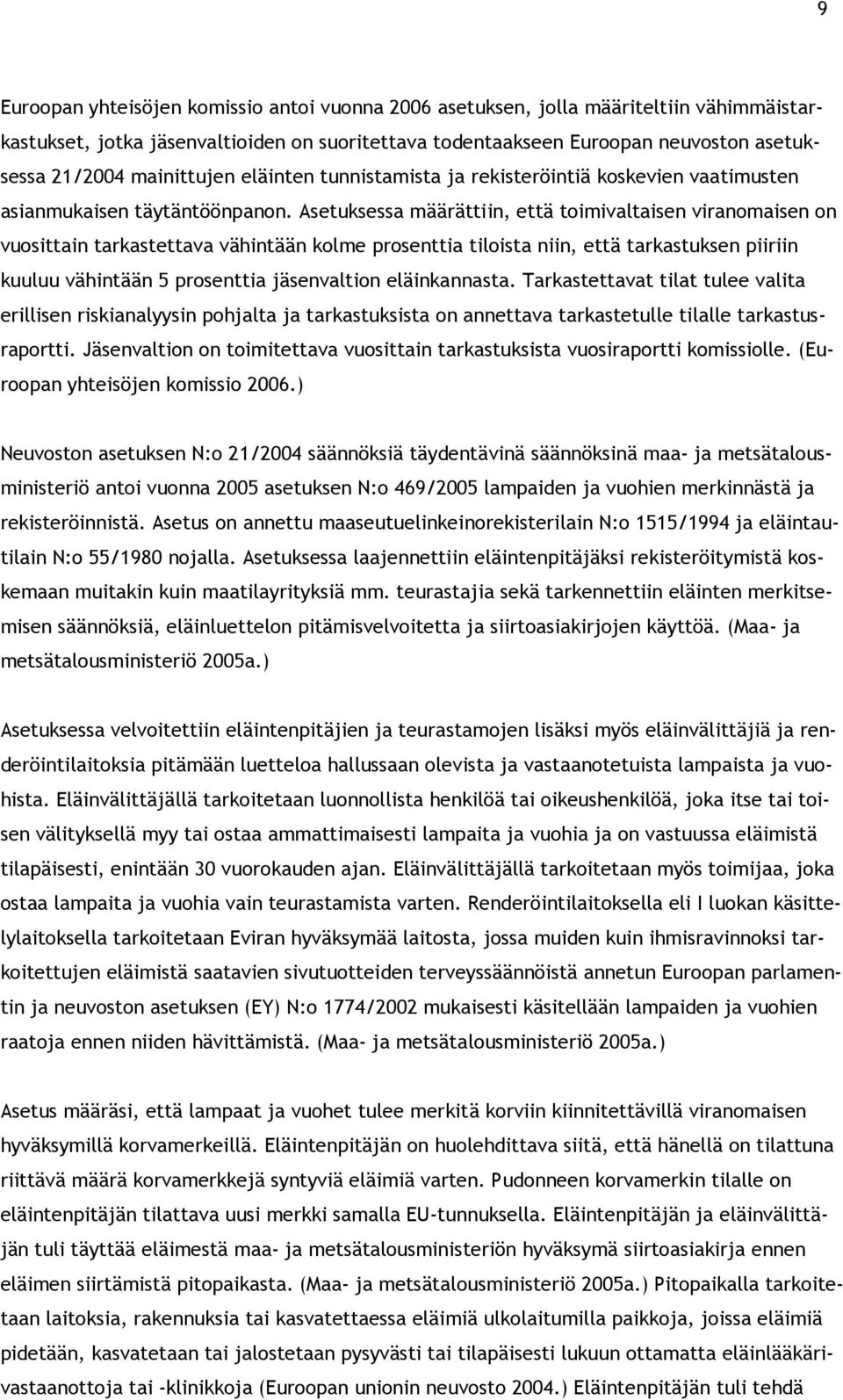 Asetuksessa määrättiin, että toimivaltaisen viranomaisen on vuosittain tarkastettava vähintään kolme prosenttia tiloista niin, että tarkastuksen piiriin kuuluu vähintään 5 prosenttia jäsenvaltion