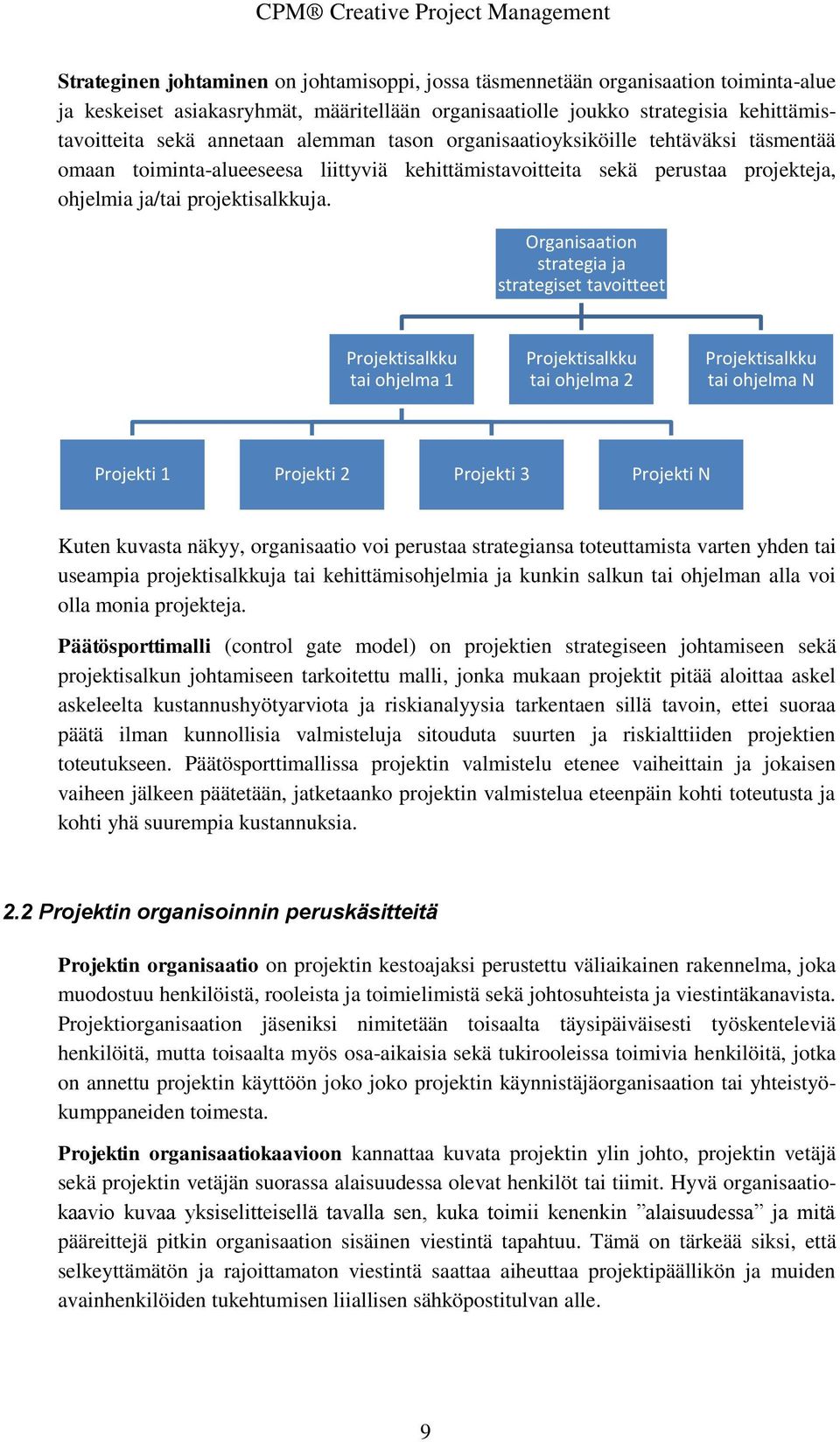 Organisaation strategia ja strategiset tavoitteet Projektisalkku tai ohjelma 1 Projektisalkku tai ohjelma 2 Projektisalkku tai ohjelma N Projekti 1 Projekti 2 Projekti 3 Projekti N Kuten kuvasta